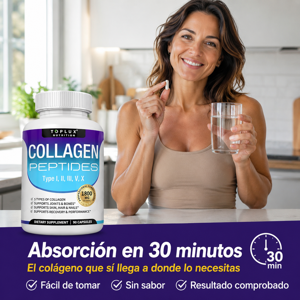 TOPLUX™ Collagen Peptides | Piel Firme, Articulaciones Fuertes y Cabello Sano en 8 Semanas