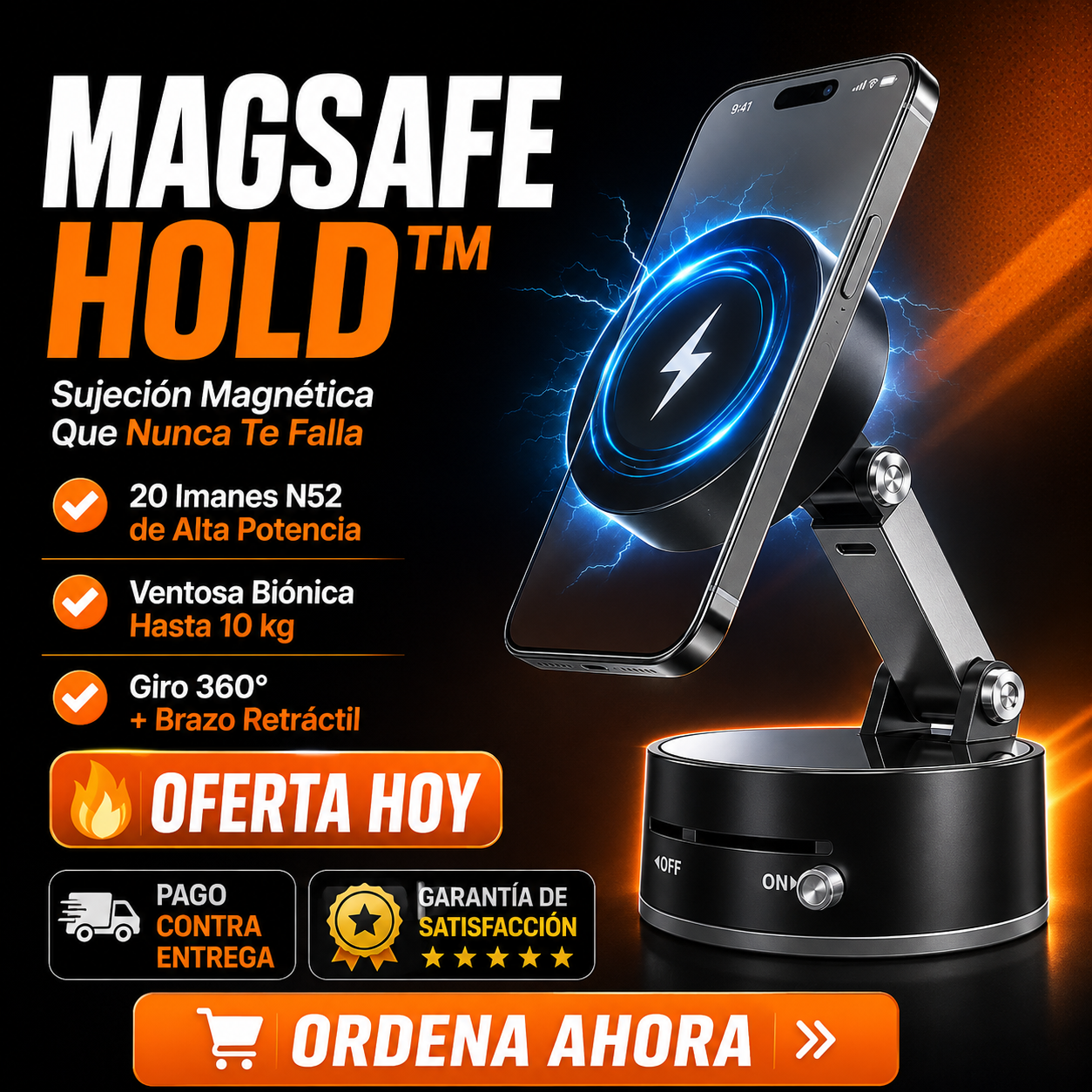 MAGSAFE HOLD™ | Soporte Magnético Retráctil con Ventosa al Vacío