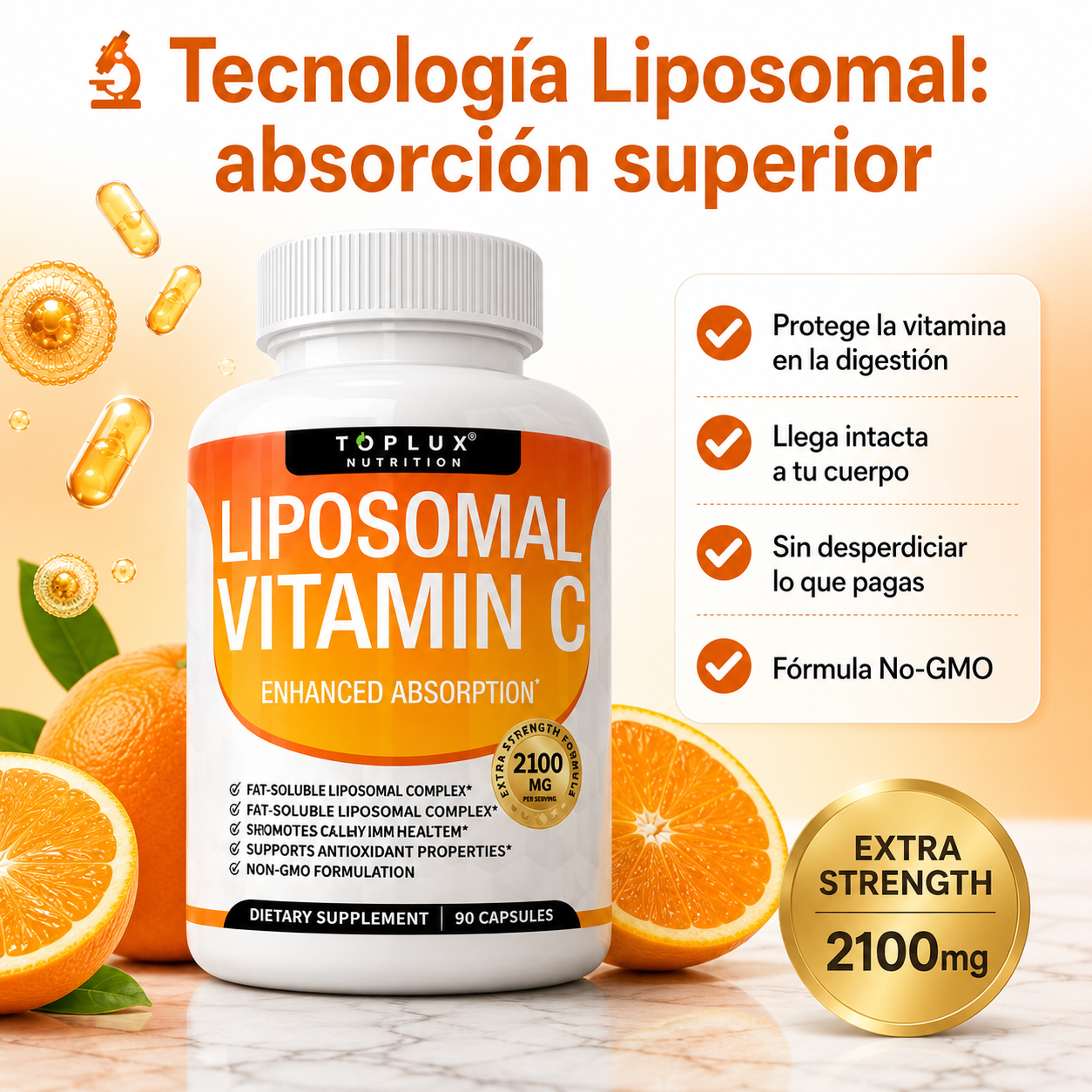 Toplux™ Liposomal Vitamin C 1200mg | Defensas Reales Que Tu Cuerpo Sí Aprovecha