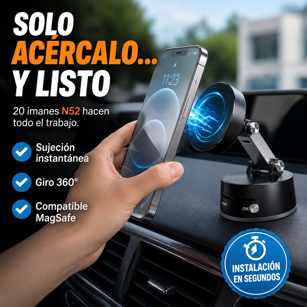 MAGSAFE HOLD™ | Soporte Magnético Retráctil con Ventosa al Vacío