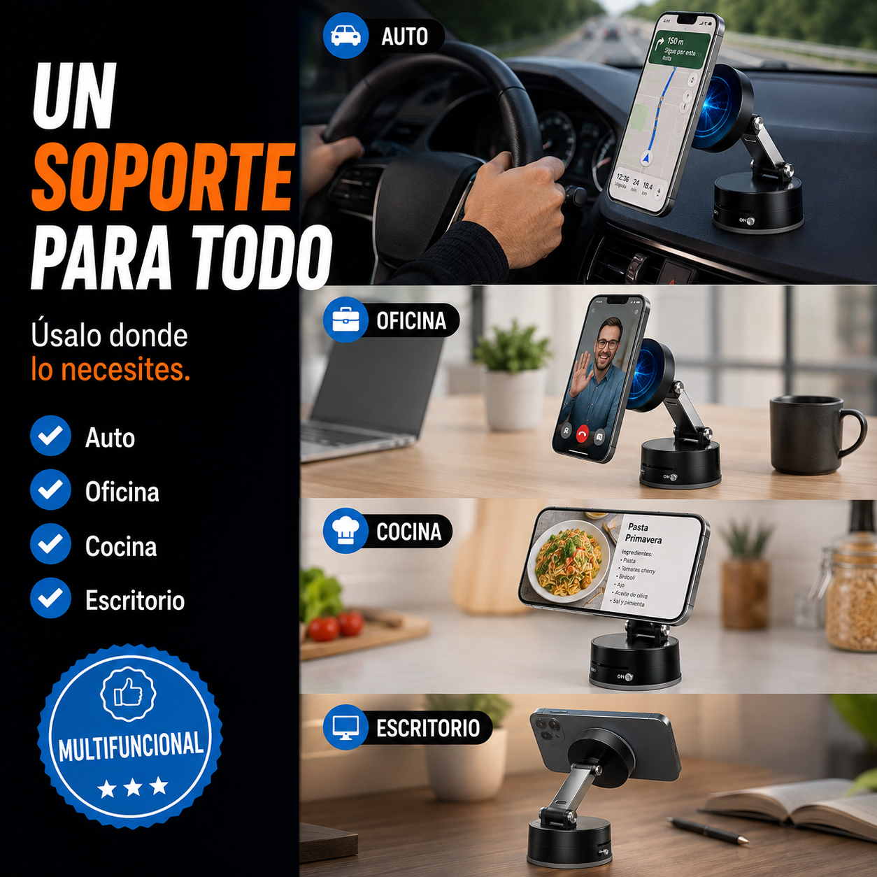 MAGSAFE HOLD™ | Soporte Magnético Retráctil con Ventosa al Vacío